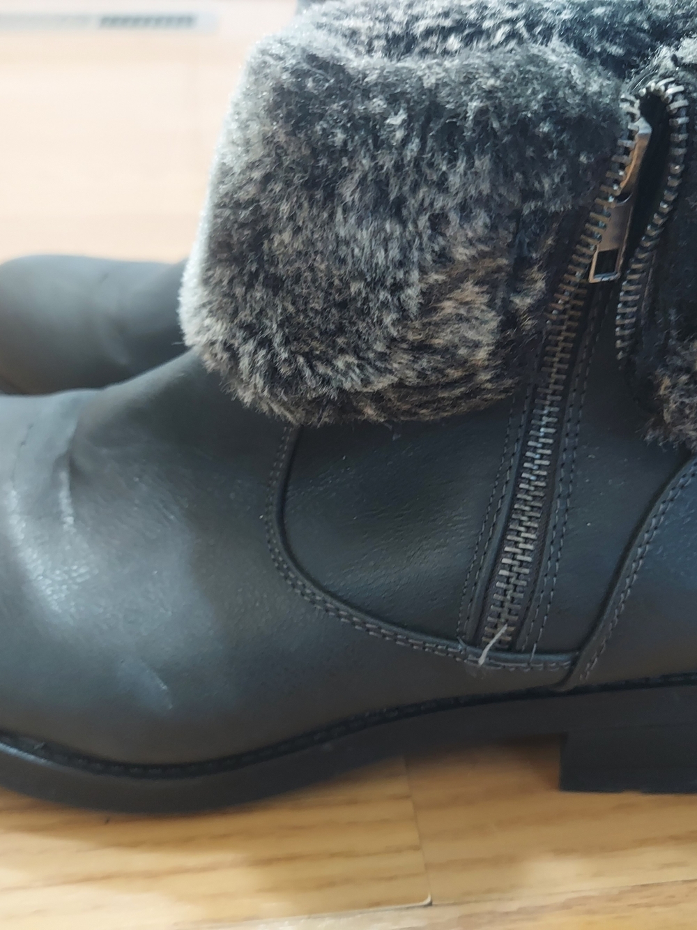 Women's Black Faux Fur Cuff Ankle Boot with Side Zip